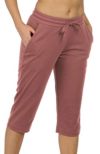 icyzone Damen Jogginghose 3/4 Sporthose Trainingshose Straight Bein Freizeit Hose mit Tasche (XL, Dunkelpink) von icyzone