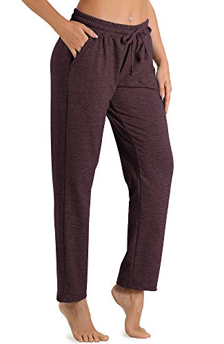 icyzone Damen Jogginghose Sweathose Lang Sporthose Freizeithose geradem Bein Hose mit Tunnelzug (L, Burgundy) von icyzone