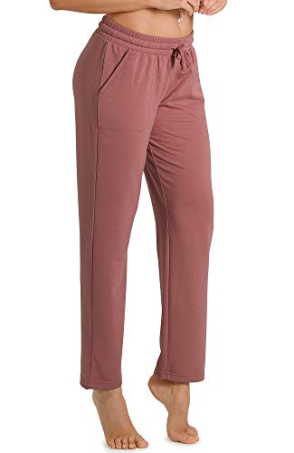 icyzone Damen Jogginghose Sweathose Lang Sporthose Freizeithose geradem Bein Hose mit Tunnelzug (L, Rauchiges Rosa) von icyzone