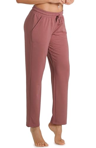 icyzone Damen Jogginghose Sweathose Lang Sporthose Freizeithose geradem Bein Hose mit Tunnelzug (S, Rauchiges Rosa) von icyzone