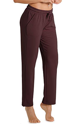 icyzone Damen Jogginghose Sweathose Lang Sporthose Freizeithose geradem Bein Hose mit Tunnelzug (S, Weinrot) von icyzone