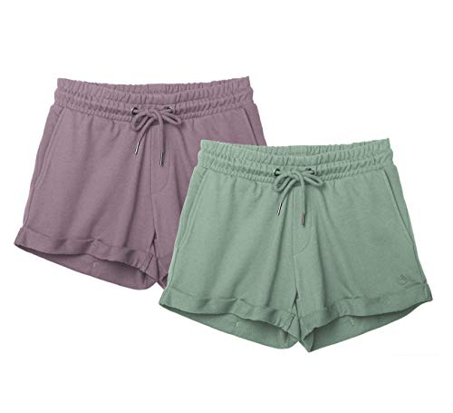 icyzone Damen Shorts Kurze Sporthose Jogginghose Atmungsaktiv Laufshorts Gym Fitness Shorts 2er Pack (M, Cameo Green/Lilac) von icyzone