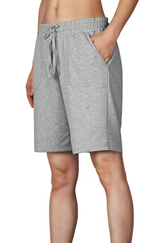 icyzone Damen Bermuda Shorts Kurze Sporthose Jogginghose Atmungsaktiv Laufshorts Sport Shorts mit Taschen (L, Grau) von icyzone