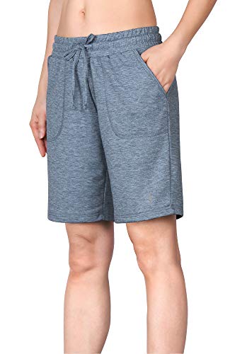 icyzone Damen Bermuda Shorts Kurze Sporthose Jogginghose Atmungsaktiv Laufshorts Sport Shorts mit Taschen (L, Marineblau) von icyzone