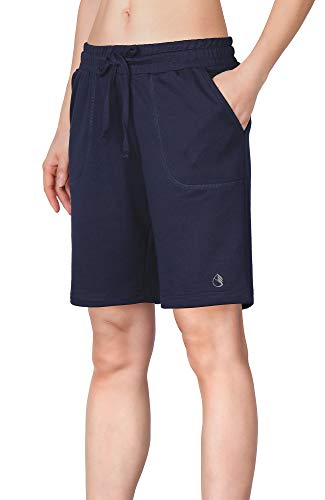 icyzone Damen Bermuda Shorts Kurze Sporthose Jogginghose Atmungsaktiv Laufshorts Sport Shorts mit Taschen (L, Navy) von icyzone