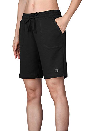 icyzone Damen Bermuda Shorts Kurze Sporthose Jogginghose Atmungsaktiv Laufshorts Sport Shorts mit Taschen (L, Schwarz) von icyzone