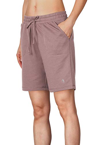 icyzone Damen Bermuda Shorts Kurze Sporthose Jogginghose Atmungsaktiv Laufshorts Sport Shorts mit Taschen (S, Taro Lila) von icyzone