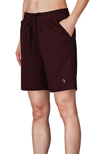 icyzone Damen Bermuda Shorts Kurze Sporthose Jogginghose Atmungsaktiv Laufshorts Sport Shorts mit Taschen (S, Weinrot) von icyzone