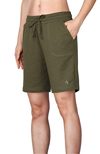 icyzone Damen Bermuda Shorts Kurze Sporthose Jogginghose Atmungsaktiv Laufshorts Sport Shorts mit Taschen (XL, Armeegrün) von icyzone