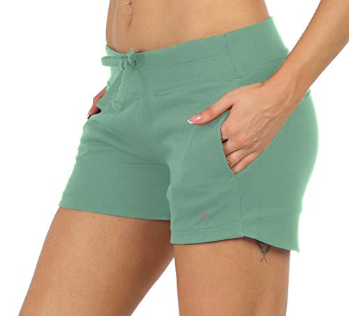 icyzone Damen Sweatshorts Kurze Hose Jogginghose Sport Laufen Shorts mit Taschen (M, Hellgrün) von icyzone