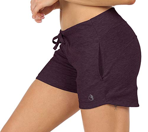 icyzone Damen Sweatshorts Kurze Hose Jogginghose Sport Laufen Shorts mit Taschen (L, Burgund) von icyzone