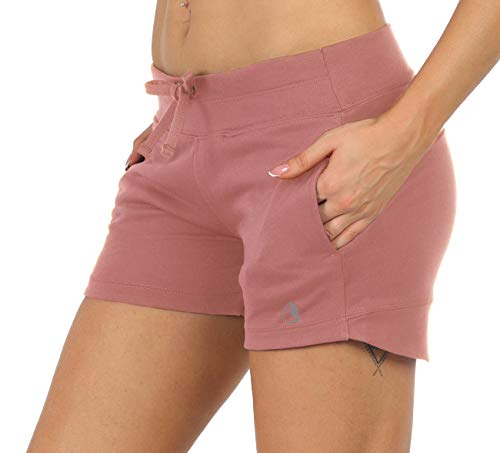 icyzone Damen Sweatshorts Kurze Hose Jogginghose Sport Laufen Shorts mit Taschen (L, Dusty Pink) von icyzone