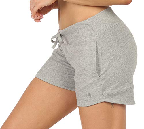 icyzone Damen Sweatshorts Kurze Hose Jogginghose Sport Laufen Shorts mit Taschen (L, Gray) von icyzone