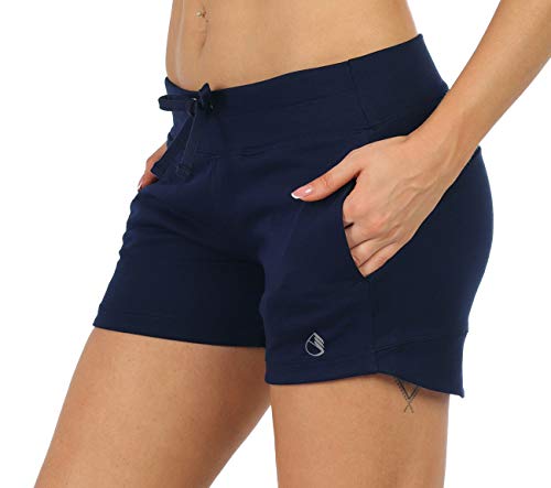 icyzone Damen Sweatshorts Kurze Hose Jogginghose Sport Laufen Shorts mit Taschen (M, Navy) von icyzone