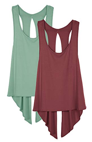 icyzone Damen Sport Top Rückenfrei Fitness Yoga Shirt Ärmellos Sport Oberteile, 2er Pack (M, Wine/Agate Green) von icyzone