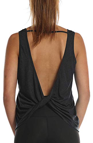 icyzone Damen Sport Tops Rückenfrei - Ärmellose Yoga Gym Oberteil Shirt Fitness Tank Top (L, Black) von icyzone