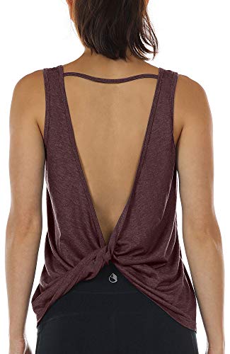 icyzone Damen Sport Tops Rückenfrei - Ärmellose Yoga Gym Oberteil Shirt Fitness Tank Top (L, Burgundy) von icyzone