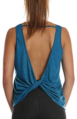 icyzone Damen Sport Tops Rückenfrei - Ärmellose Yoga Gym Oberteil Shirt Fitness Tank Top (L, Denim) von icyzone