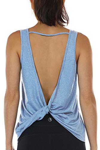 icyzone Damen Sport Tops Rückenfrei - Ärmellose Yoga Gym Oberteil Shirt Fitness Tank Top (M, Sky Blue) von icyzone