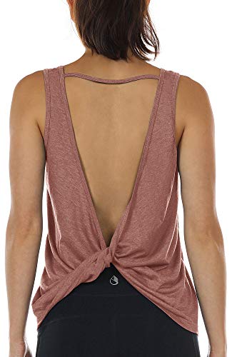 icyzone Damen Sport Tops Rückenfrei - Ärmellose Yoga Gym Oberteil Shirt Fitness Tank Top (S, Dusty Pink) von icyzone