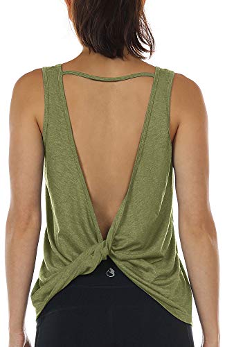 icyzone Damen Sport Tops Rückenfrei - Ärmellose Yoga Gym Oberteil Shirt Fitness Tank Top (XL, Sweat PEA) von icyzone