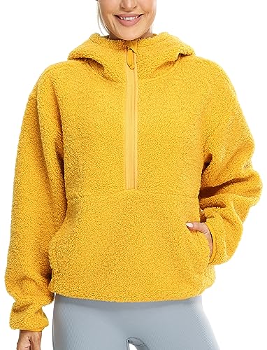 icyzone Damen Teddy Fleece Hoodie Sherpa Kapuzenpullover Herbst Winter Warm Pullover Casual Sweatshirt (Ginger, XL) von icyzone