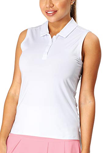 icyzone Damen Tennis Shirt Ärmellos Golf Poloshirt Fitness Sport Tank Top (L, Weiß) von icyzone