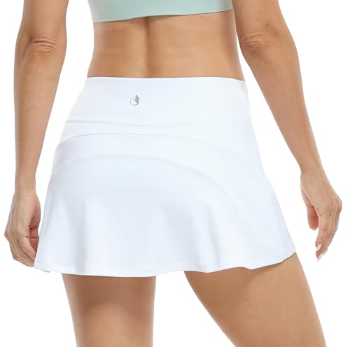 icyzone Damen Tennis Rock Sport Golf Skort mit Tasche & Innenhose Minirock Laufrock (M, White) von icyzone