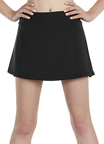 icyzone Damen Tennisrock Sportrock Hohe Taille Tennis Skort mit Taschen Laufröcke Golfrock mit Innenhose (S, Black*) von icyzone