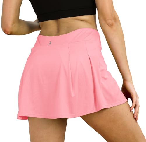 icyzone Damen Tennisrock Sportrock Hohe Taille Tennis Skort mit Taschen Laufröcke Golfrock mit Innenhose (S, Hot Pink*) von icyzone