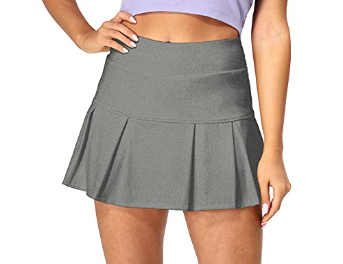 icyzone Damen Tennisröcke Hohe Taille Tennis Golf Skort mit Innenhose Sport Hosenrock Laufen Casual Rock (L, Grau) von icyzone