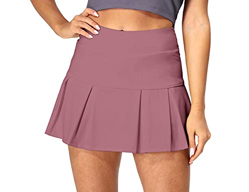 icyzone Damen Tennisröcke Hohe Taille Tennis Golf Skort mit Innenhose Sport Hosenrock Laufen Casual Rock (L, Rose-Rot) von icyzone