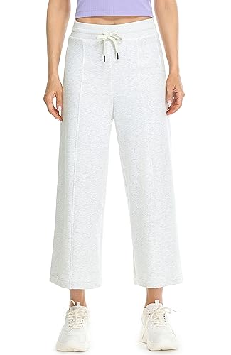 icyzone Damen Warme Gefütterte Jogginghose Thermo Fleece Cropped Sweathose Winter Verdickte Laufhose Freizeithose (Light Grey, M) von icyzone
