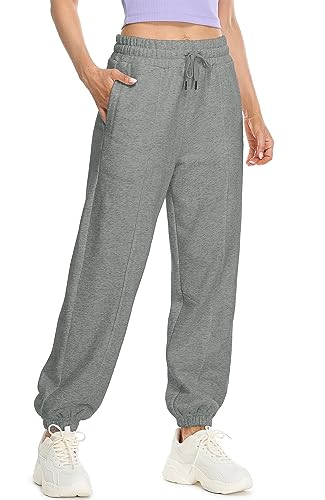 icyzone Damen Warme Jogginghose Hohe Taille Gefüttert Fleece Thermo Hose Baggy Winter Sporthose Sweathose mit Taschen (Charcoal, L) von icyzone