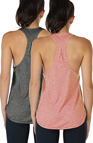 icyzone Yoga Sport Tank Top Damen Racerback Lauftop Fitness Running Shirt Oberteile, 2er Pack (S, Charcoal/Pink) von icyzone