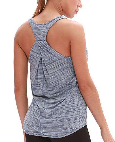 icyzone Damen Sport Tank Top Locker, Leicht Yoga Shirt, Jogging Fitness Tanktops Ärmellos Lässig Oberteile (L, Placid Blue) von icyzone