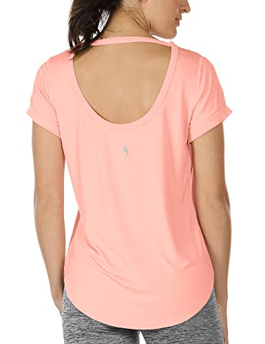 icyzone Damen Yoga T-Shirt Rückenfrei Sport Freizeit Tops Kurzarm Oberteile Loose Casual V-Ausschnitt Shirt (S, Hellrosa) von icyzone