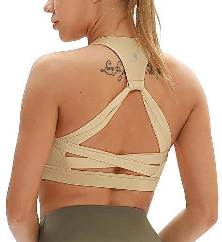 icyzone Damen Yoga Sport-BH mit Gepolstert Fitness Bustier Workout Running Bra (L, Khaki) von icyzone