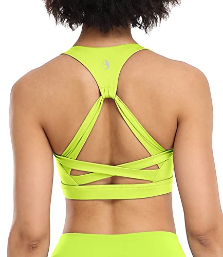 icyzone Damen Yoga Sport-BH mit Gepolstert Fitness Bustier Workout Running Bra (M, Neon Yellow) von icyzone