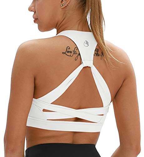 icyzone Damen Yoga Sport-BH mit Gepolstert Fitness Bustier Workout Running Bra (M, Weiß) von icyzone