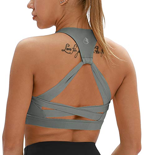 icyzone Damen Yoga Sport-BH mit Gepolstert Fitness Bustier Workout Running Bra (S, Grau) von icyzone