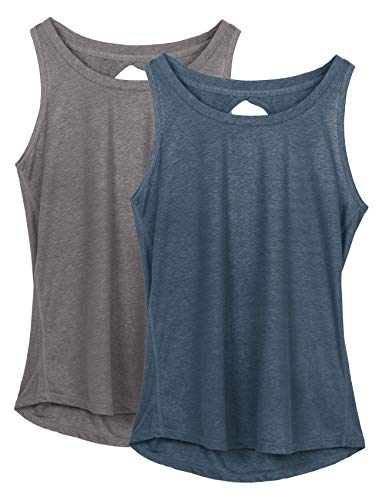 icyzone Damen Sport Top Rückenfrei Fitness Yoga Tank Top Leichte Ärmellos Sommer Casual Shirts, 2er Pack (L, Grau/Navy) von icyzone