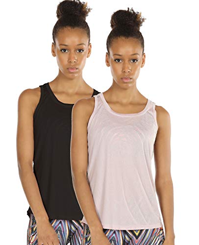 icyzone Damen Yoga Sport Tank Top Rückenfrei Fitness Oberteil ärmellos Shirts, 2er Pack (L, Schwarz/Hellrosa) von icyzone