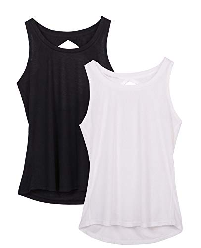 icyzone Damen Yoga Sport Tank Top Rückenfrei Fitness Oberteil ärmellos Shirts, 2er Pack (S, Schwarz/Weiß) von icyzone