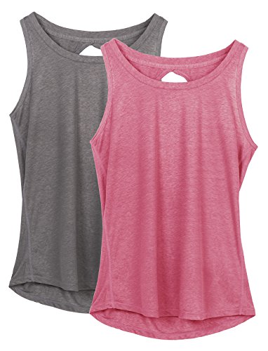 icyzone Damen Sport Top Rückenfrei Fitness Yoga Tank Top Leichte Ärmellos Sommer Casual Shirts, 2er Pack (L, Grau/Rosa) von icyzone