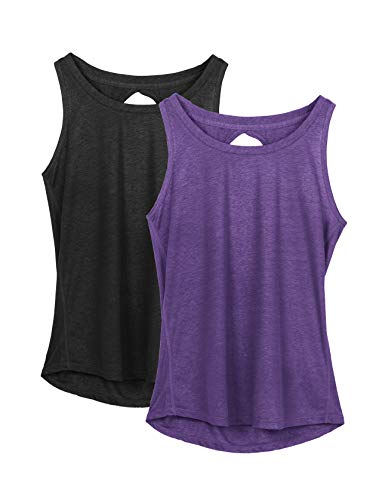 icyzone Damen Sport Top Rückenfrei Fitness Yoga Tank Top Leichte Ärmellos Sommer Casual Shirts, 2er Pack (M, Schwarz/Purple) von icyzone