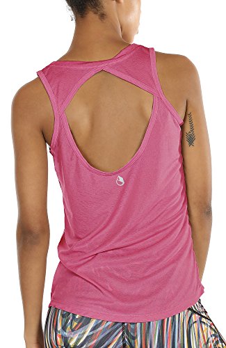 icyzone Damen Yoga Sport Tank Top - Rückenfrei Fitness Shirt Oberteil ärmellos Training Tops (S, Sugar Coral von icyzone