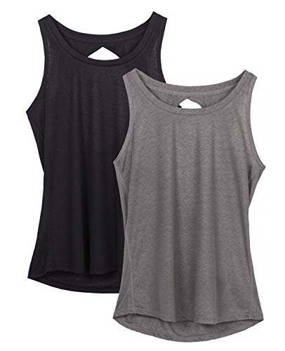 icyzone Damen Yoga Sport Tank Top Rückenfrei Fitness Oberteil ärmellos Shirts, 2er Pack (S, Schwarz/Grau) von icyzone