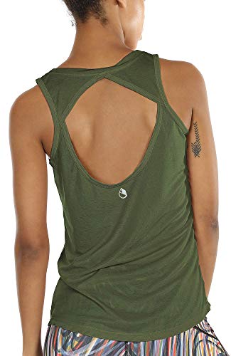 icyzone Damen Yoga Sport Tank Top - Rückenfrei Fitness Shirt Oberteil ärmellos Training Tops (L, Green von icyzone