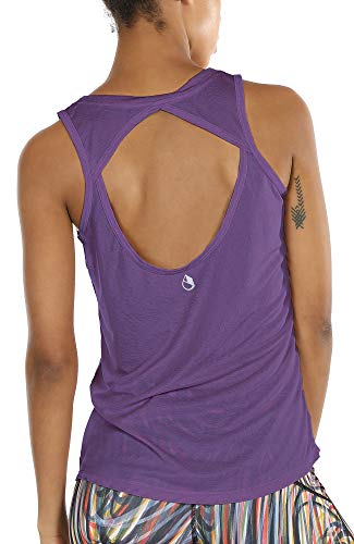 icyzone Damen Yoga Sport Tank Top - Rückenfrei Fitness Shirt Oberteil ärmellos Training Tops (L, Purple von icyzone